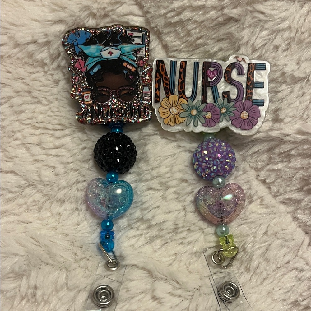 Glitter Nurse Badge Reel Duo with Hearts